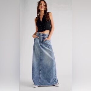 We The Free People Come As You Are Denim Maxi Skirt size 0